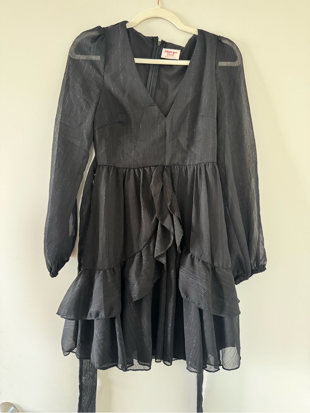 Sheer Long-Sleeve Black Ruffle Dress